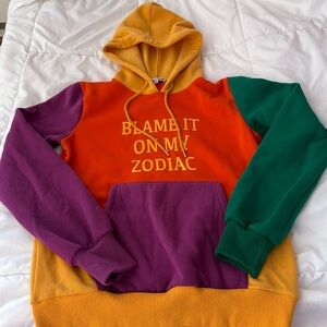 Fashion Nova Multi Colored Blame it on my Zodiac Oversized Hoodie Size Small